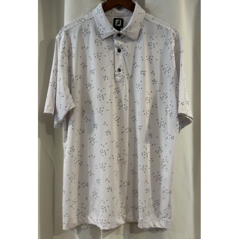 Footjoy Golf Polo Shirt Mens Large L White Stretch Dove Bird Print Performance
